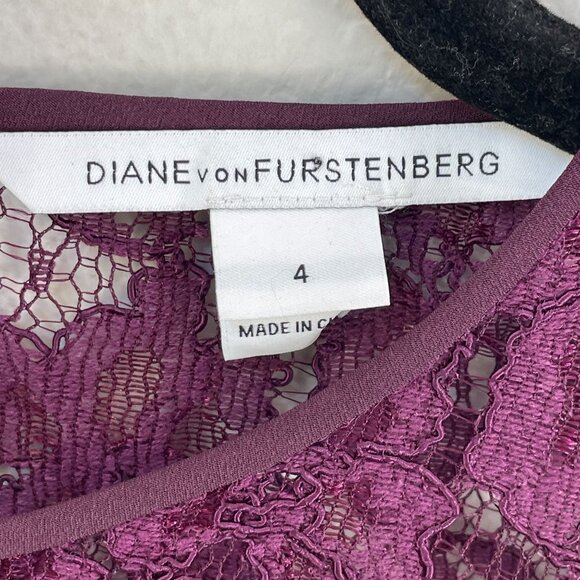 Diane Von Furstenberg Womens 4 Purple Lace Overlay Short Sleeve Dress - Picture 3 of 10